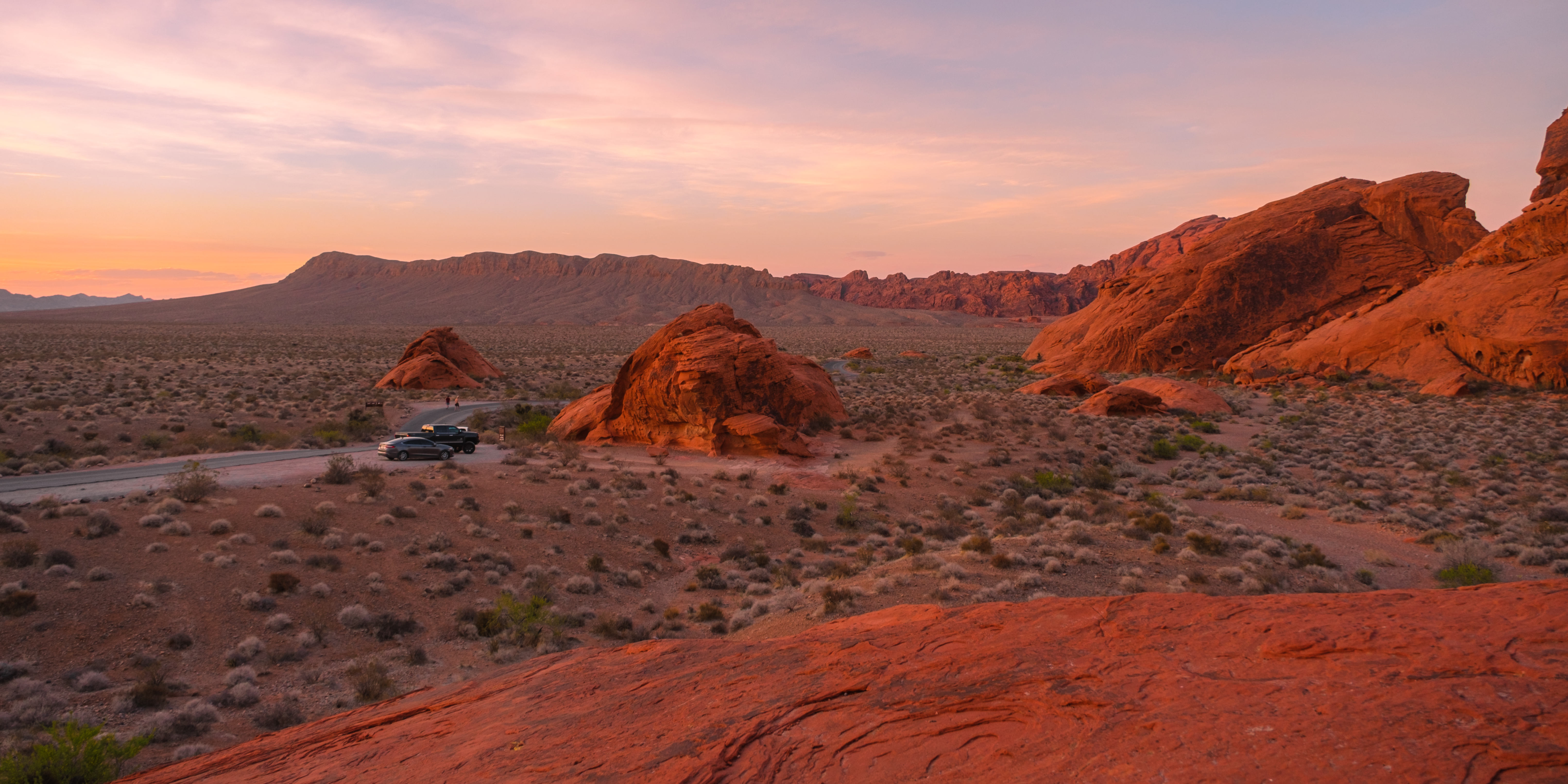 Valley of Fire State Park red rocks at sunset.
